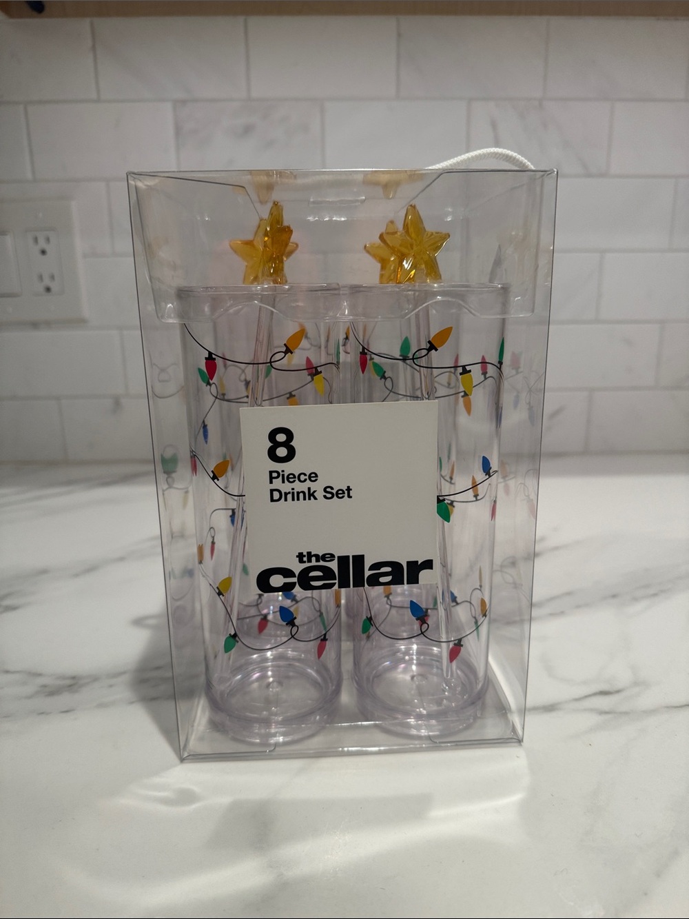 The Cellar Holiday Themed Acrylic 4 Glass & Stirrers Set | 12 Oz